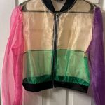 Julia By Love J Sheer Pink Green Purple Bomber Jacket size XL Photo 0