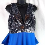 Sachin + Babi  Topanga Blue Silver Sequin Bodice Gown with Back Bow Size 6 Photo 3
