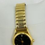 Milan Diamond Quartz Vintage Ladies Watch Gold Stretch Band Black Face Photo 2
