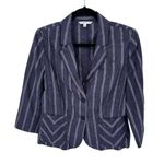CAbi Nautical Blazer Jacket Womens 10 Blue White Stripe Linen Pockets Style 871 Photo 0