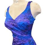 Roxanne Vintage Swimsuit One Piece Sarong Front Purple Blue 12 14 16 38C Photo 1