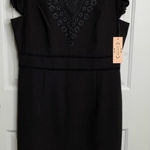 Nanette Lepore  black floral‎ embroidered ruffle sleeves sheath dress size 8 Photo 0