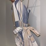 L'ATISTE  Summery Tan and Blue Striped Wrap Top Photo 1