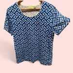 Cute vintage 90’s zig zag ocean blue waves cotton short sleeve top scoop neck Size L Photo 2