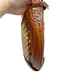 Faux Leather & Woven Straw Silver Accents Purse Brown Photo 4