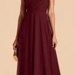 Birdy Grey  Kira Chiffon One‎ Shoulder Bridesmaid Dress in Cabernet Sz S NEW Photo 0