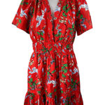 Anthropologie The Somerset Red Floral Short Sleeve V Neck Mini A-Line Dress Sz S Photo 0