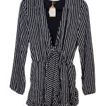 Haute Monde Black and White Striped Long Sleeve Romper NWOT Size Medium Photo 0