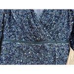 Mac Duggal  5510 Blue Women's Sequined Wrap Over Puff Long Sleeve Gown Size 4 Photo 2