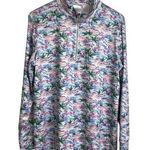 Stella Parker Pink Top Large Long Sleeve 1/4 Zip Floral UPF Golf Hiking Stretch Blue Photo 0