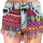 Twelve by Ontwelfth Multicolor Tribal Aztec Western Cut Off Denim Jean Shorts 28 Blue Photo 3