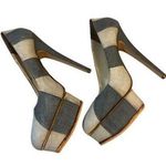 Charlotte Olympia Platform Heels Gray Beige Fabric Block Pumps Size 39 Photo 0