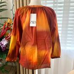 ZARA  Tie Dye Print Oversized Blouse with Tie in Orange Photo 7