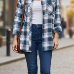 The Avenue Vintage Plaid Flannel Shirt Womens 22/24 Shacket Made USA Cozy Fall Blue Size undefined Photo 0