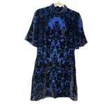 Anthropologie By  Blue Black Floral Velvet Burnout Mock Neck Open Back Mini Dress Photo 2