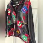 Vintage Christmas Cardigan Elbow Patch Black Plaid Patchwork M Studio Joy Size M Photo 4