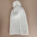 Handmade Crochet  Chunky Ribbed Beanie Cream Pompom Warm Hat Cozy Cap Photo 6