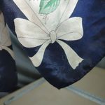 Flowers Floral Print Satin Square Scarf 30 by 30 Navy Border Bow Design Photo 1