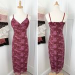 Urban Outfitters LOVE Ruched Mesh Midi Dress Y2K Burgundy Pink Sz M Photo 3