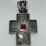Handmade Vintage .925 Sterling Silver Cross,  Multi Gemstone Cross Photo 2