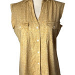 J. McLaughlin Shirt Women Small Tan White Dotted Collard Button Down Preppy Photo 0