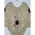 American Vintage Vintage 1970s Handmade Crochet Poncho with Mushroom Tassel Ties & Fringe S-M Photo 5