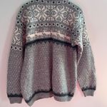 Vintage Fairisle Gray Navy Wool Cardigan Sweater Womens Deer Nordic Cabincore Size L Photo 6