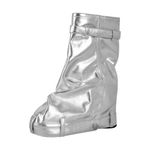 Women's Silver Metallic Leather Zip Fold Over Padlock Platform Mid Calf Boots 10 Photo 2