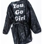 See Rose Go You Go Girl Graphic Vegan Faux Ultra Soft Leather Trench Coat Jacket Photo 2
