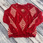 Vintage Chaus Woman Vibrant Red Knit Funky Embroidered Knit Sweater Size 1X Photo 1