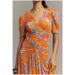 Farm Rio X Anthropologie Short Sleeve V Neck Ruched Midi Dress Photo 2