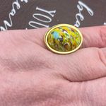 Vintage 1970s Yellow Millefiori Ring Adjustable Stainless Steel Gold Photo 5