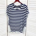 Skies Are Blue Michelle Striped Eyelet Hem Shirt Top Blue White XL Photo 7