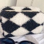 Black Checkered Plush Cosmetic Makeup Bag Photo 0