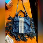 Boho Aqua Madonna Leather Animal Print Fringe Black Crossbody Bag Photo 0