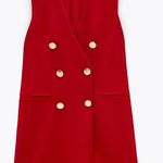 ZARA  Red Sheath Mini Dress Sleeveless Scoop Neck Cocktail Gold Buttons XS New Photo 2