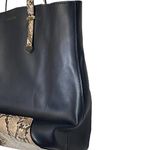 Kate Landry  Black Leather  Python‎ Snake Print Tote Shoulder Bag Zip Top Photo 4