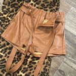 Chocolate pleated high waist belted faux leather shorts size L Tan Size L Photo 8
