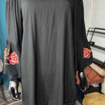 Feathers Black Off Shoulder Embroidered Rose Bell Sleeve Dress Size S Photo 0