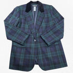 Vintage Black Watch Tartan Green Plaid Wool Blend Blazer Velvet Collar Size 14 Photo 1