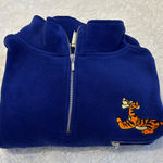 Disney Tiger Embroidered Unisex Fleece Jacket Blue XL Quarter Zip Long Sleeve Photo 0