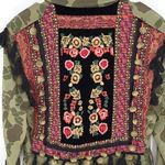 ZARA Womens Camo Embroidered Pompom Tassel Frayed Hem Peplum Jacket Green XS Photo 5