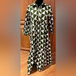 Maeve by Anthropologie The Bettina Tiered Shirt Dress Green & White Triangles XS Photo 7