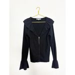 Boston Proper Black Ribbed Knit Ruffled Cardigan Large Bell Sleeves Whimsygoth Photo 2