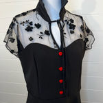 Black Dress with Sheer Floral Top and Red Buttons XL a WhimsyGoth Victorian Photo 1