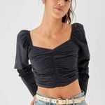 American Eagle NWT Ruched Front Long Sleeve Cropped Top dark gray sz Small Photo 0