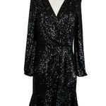 Eliza J Women's Cocktail Dress Size 6 Black Sequined Long Sleeve Fit and Flare Photo 0