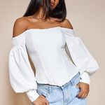 White Bardot Balloon Sleeve Corset Top Photo 0
