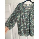 Anthropologie Anthro Pins And Needles Womens Large Green Sheer Floral Boho Top Garden Party Photo 1