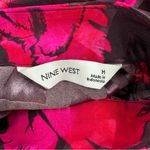 Nine West  Brown Hot Pink Print Blouse size Medium High Neck Long Sleeves NWT Photo 10